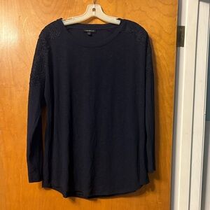 Lane Bryant Navy Long Sleeve Top with Lace Accents